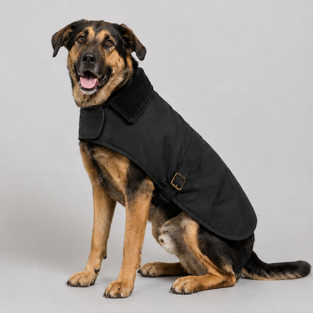 Chaqueta de algodón encerado para perros Drake negra